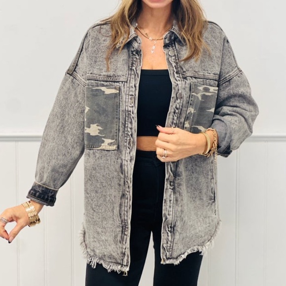Jackets & Blazers - New Women's mineral washed camo  gray Denim Jacket